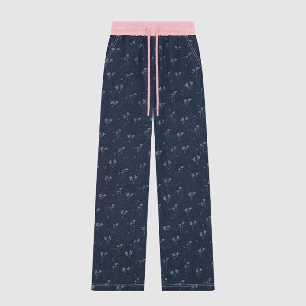 B.Sure Contrast Color Straight Casual Trousers